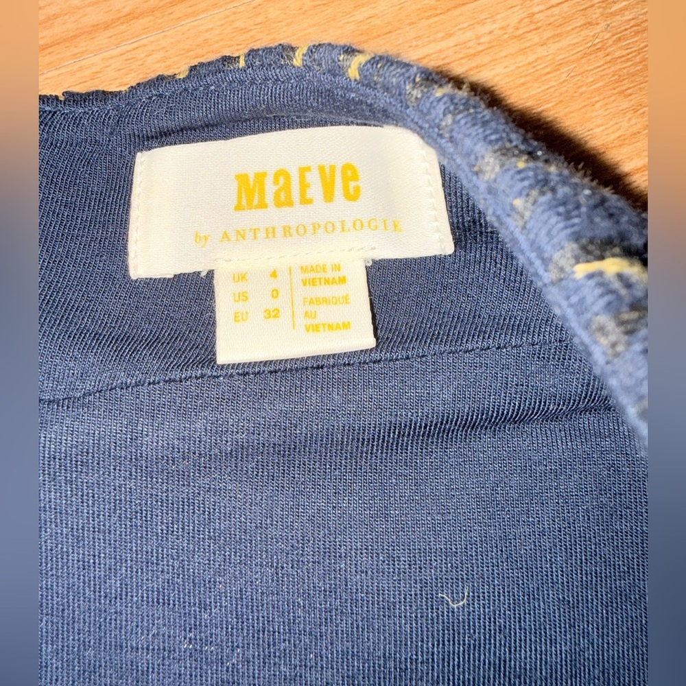 Anthropologie Maeve Hannon Navy Yellow Textured Slit Pencil Skirt size 0 - Picture 9 of 11